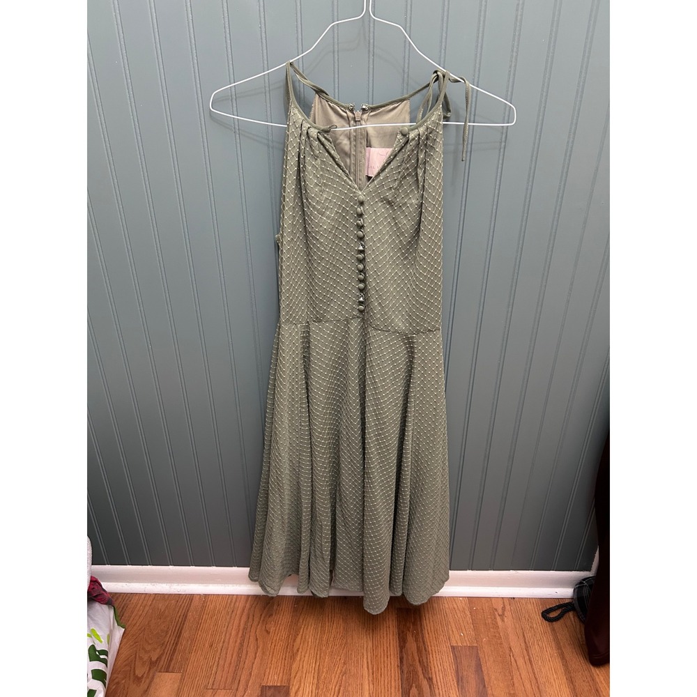 Gal Meets Glam Sage Green Lattice Swiss Dot Halter Fit & Flare Dress Size 0
